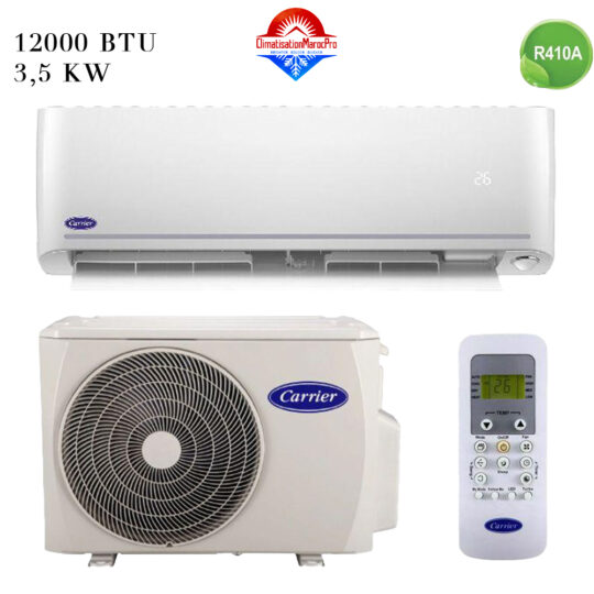 Climatiseur Carrier Inverter 12000 BTU, silencieux, performant, gaz R410, installation en option et livraison gratuite au Maroc.