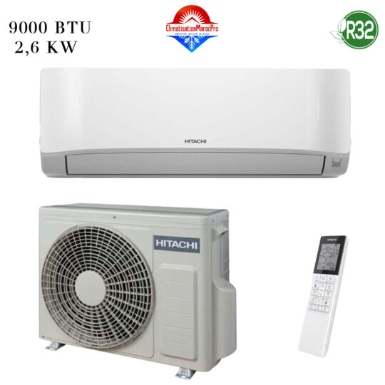 Climatiseur Hitachi Inverter 9000 BTU Air-Home 40, performant, silencieux, design compact, livraison gratuite et installation en option au Maroc.