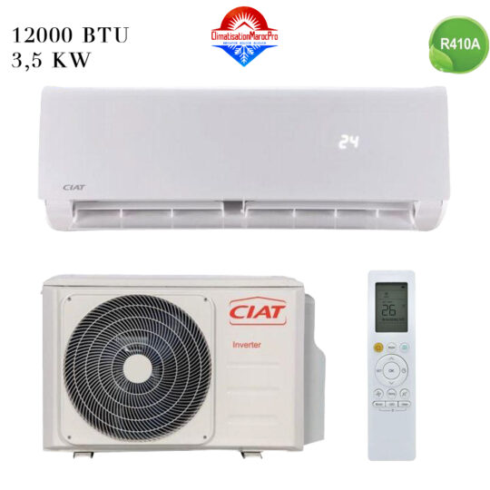 Climatiseur Split Mural CIAT 12000 BTU Inverter – Performance et confort au Maroc. Livraison gratuite et installation en option.