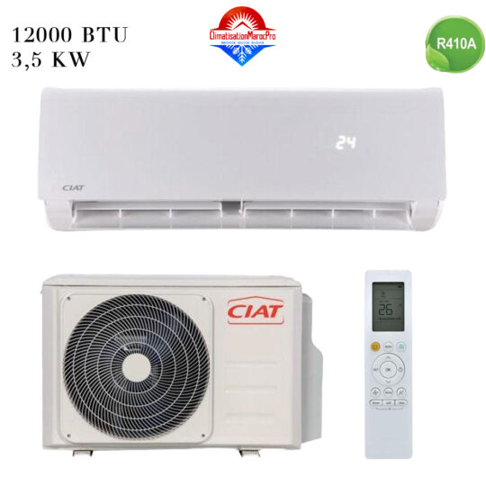 Climatiseur Split Mural CIAT 12000 BTU R410 – Écologique et performant au Maroc. Livraison gratuite et installation en option.