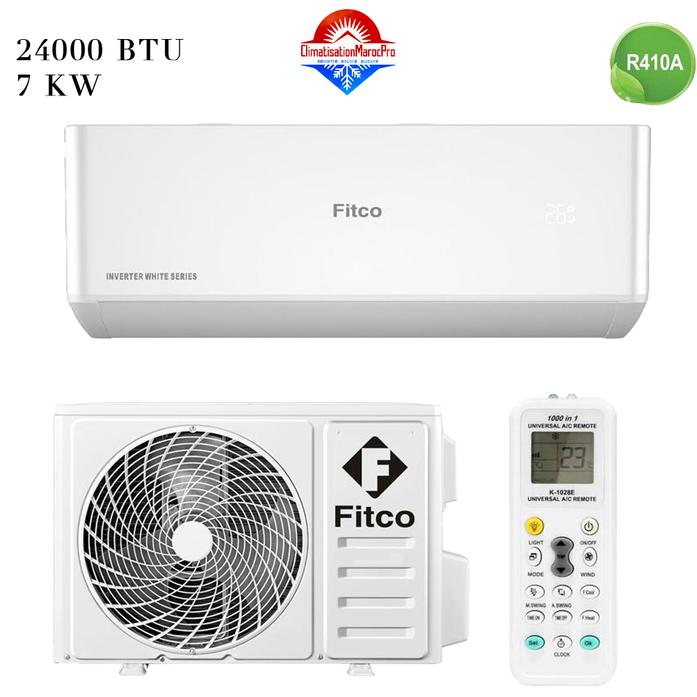 Climatiseur Split Mural Fitco 24000 BTU, refroidissement puissant, R410, silencieux, livraison gratuite Maroc.