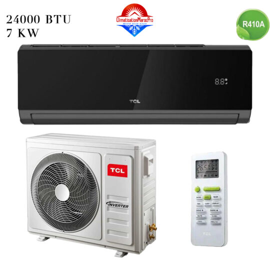 Climatiseur TCL 24000 BTU Inverter Noir – Refroidissement rapide et design moderne pour un confort optimal au Maroc.