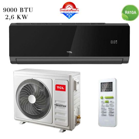 Climatiseur TCL 9000 BTU Inverter Noir – Refroidissement efficace et design élégant pour un confort optimal au Maroc.