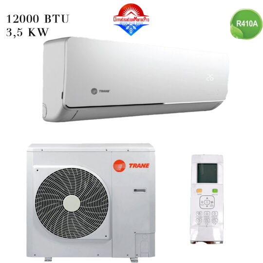 Climatiseur Trane 12000 BTU R410, performant, écoénergétique, design moderne, livraison gratuite et installation en option au Maroc.