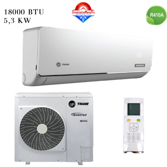 Climatiseur Trane 18000 BTU Inverter, performant, silencieux, écoénergétique, gaz R410, installation en option et livraison gratuite au Maroc.