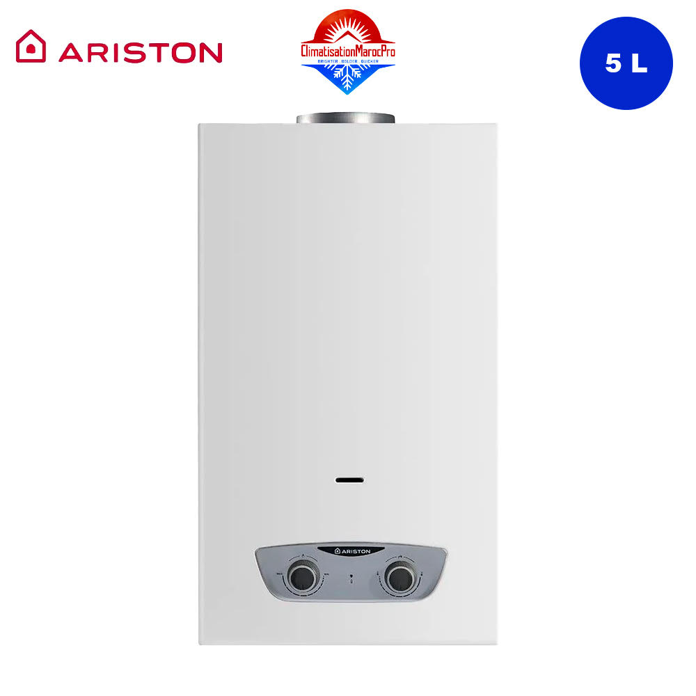 Chauffe-eau à Gaz Ariston 5 L – Solution écoénergétique pour une eau chaude instantanée et sécurisée.