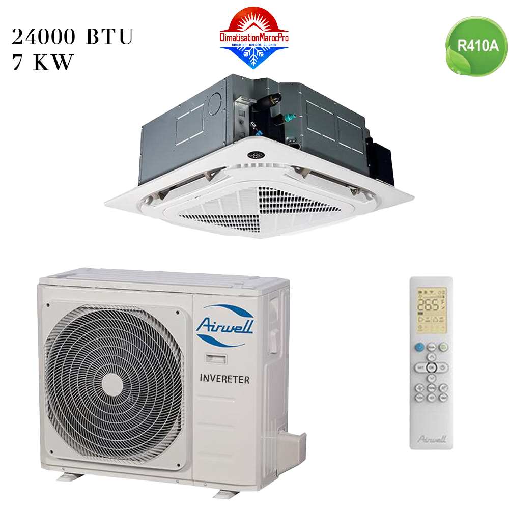 Climatiseur Cassette Airwell 24000 BTU Inverter 7 kW R410A – Solution performante pour climatisation d’espaces moyens avec faible consommation énergétique.