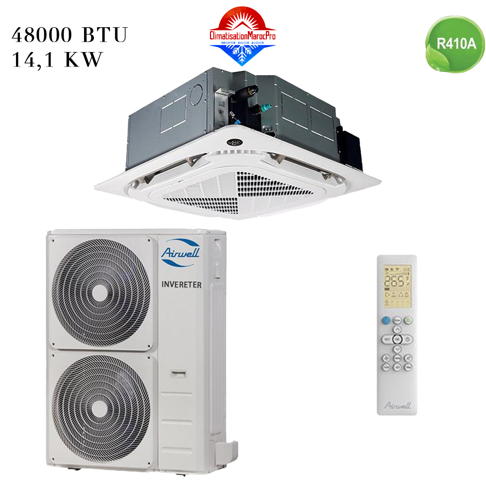 Climatiseur Cassette Airwell 48000 BTU Inverter R410A – Performance et faible consommation pour grands espaces.