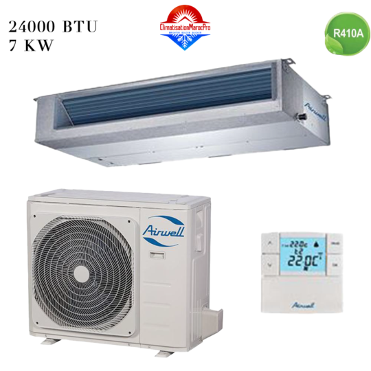 Climatiseur Gainable Airwell 24000 BTU 7 kW – Refroidissement efficace, discret et économique avec installation professionnelle au Maroc.