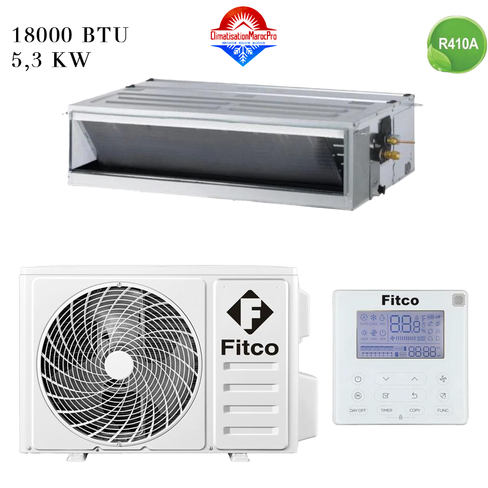 Climatiseur Gainable Fitco 18000 BTU 5.3 kW – Climatisation performante et discrète, idéale pour maisons et bureaux au Maroc.