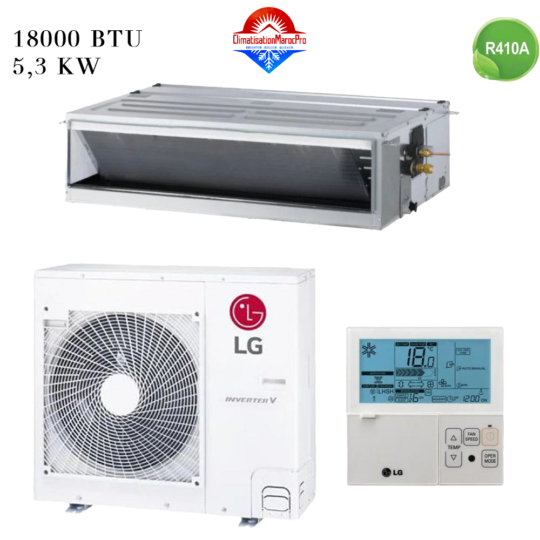 Climatiseur Gainable LG 18000 BTU Inverter 5.3 kW ABNW18GM1S2 – Refroidissement performant et discret, idéal pour un confort optimal.