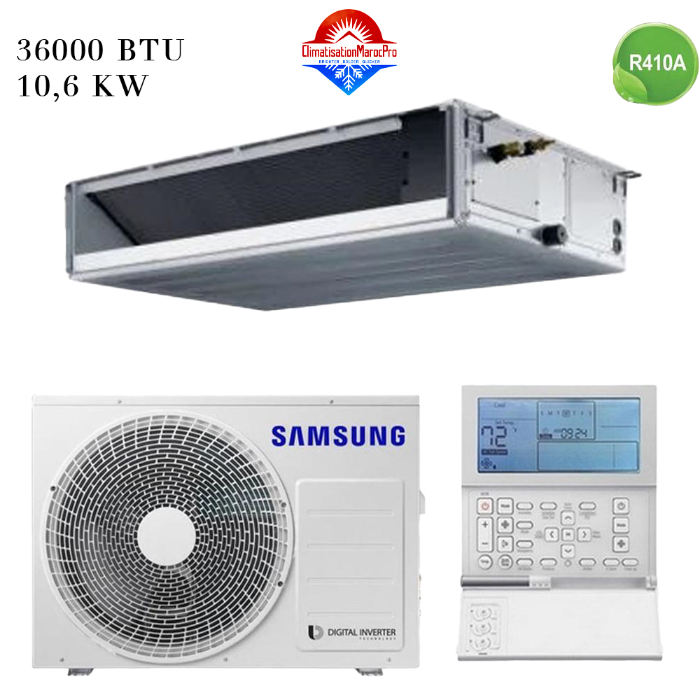 Climatiseur Gainable Samsung 36000 BTU Inverter 10,6 kW – Refroidissement efficace et économique pour grands espaces.