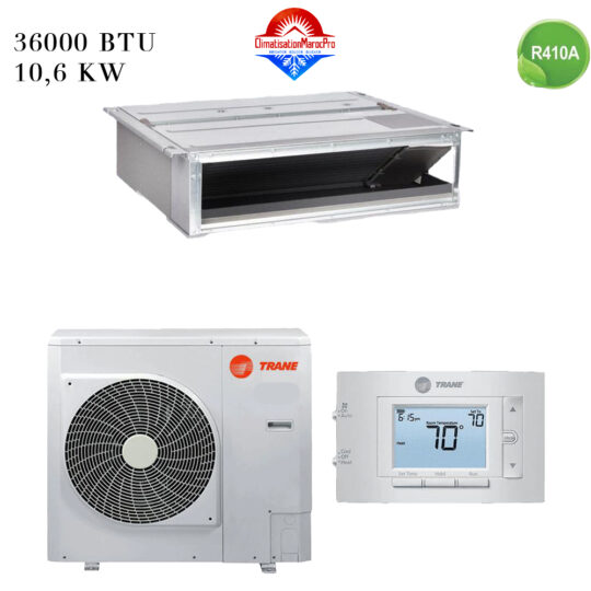 Climatiseur TRANE Gainable 36000 BTU On/Off – climatisation performante pour grands espaces, installation professionnelle au Maroc.