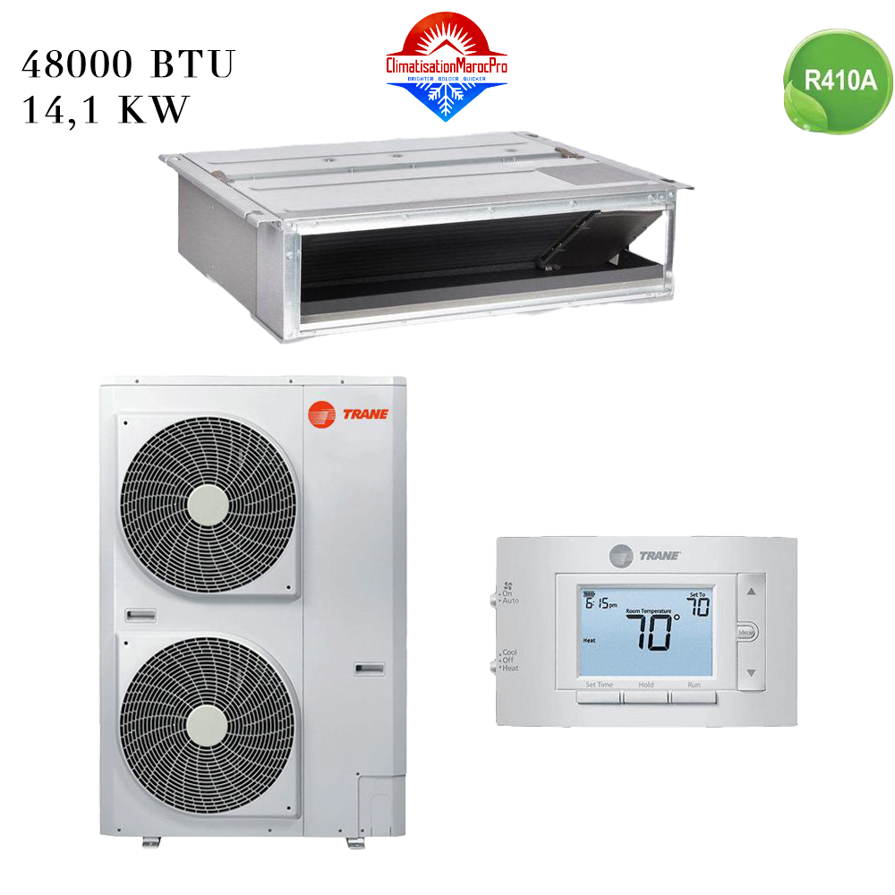 Climatiseur TRANE Gainable 48000 BTU Inverter – refroidissement puissant, installation encastrée, consommation réduite, et livraison gratuite au Maroc.