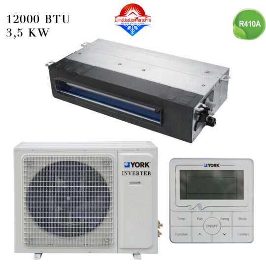 Climatiseur Gainable York 12000 BTU Inverter 3.5 kW – Climatisation performante et discrète pour petites pièces.