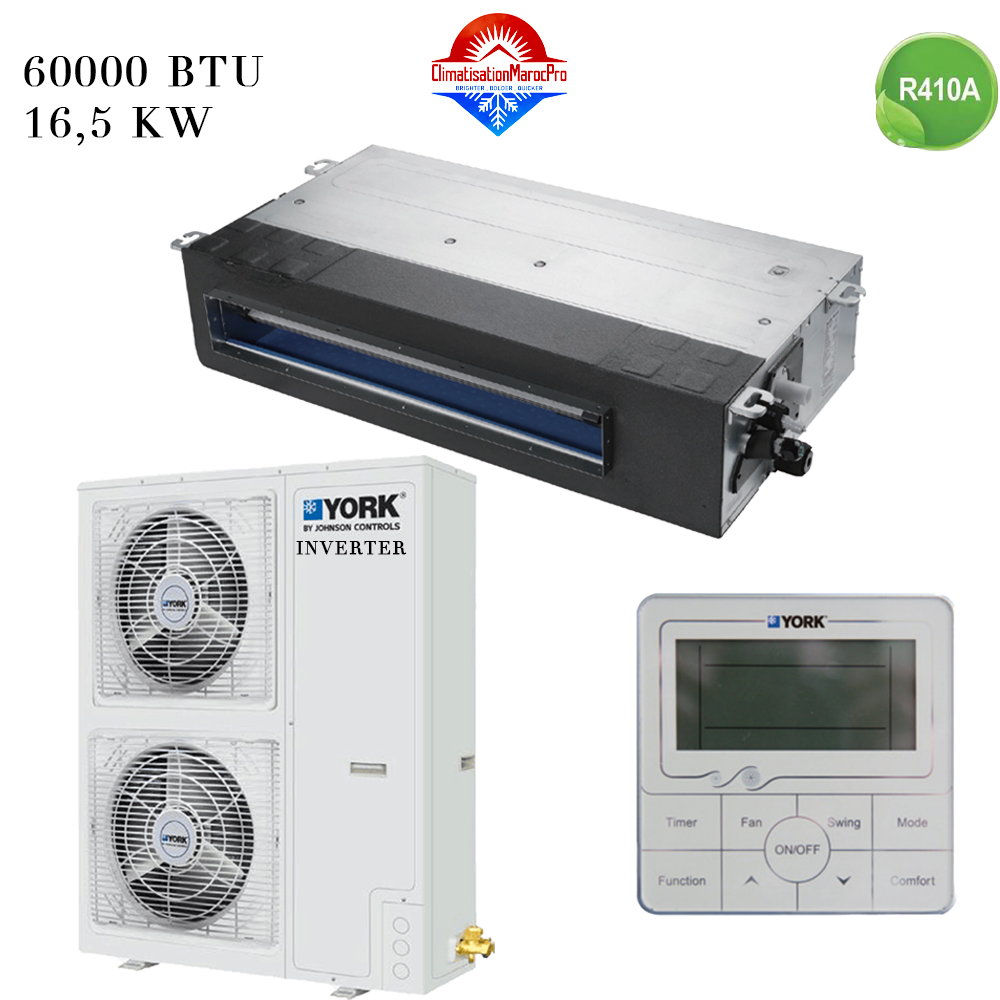 Climatiseur Gainable York 60000 BTU Inverter 16.5 kW – Solution idéale pour climatisation puissante et discrète.
